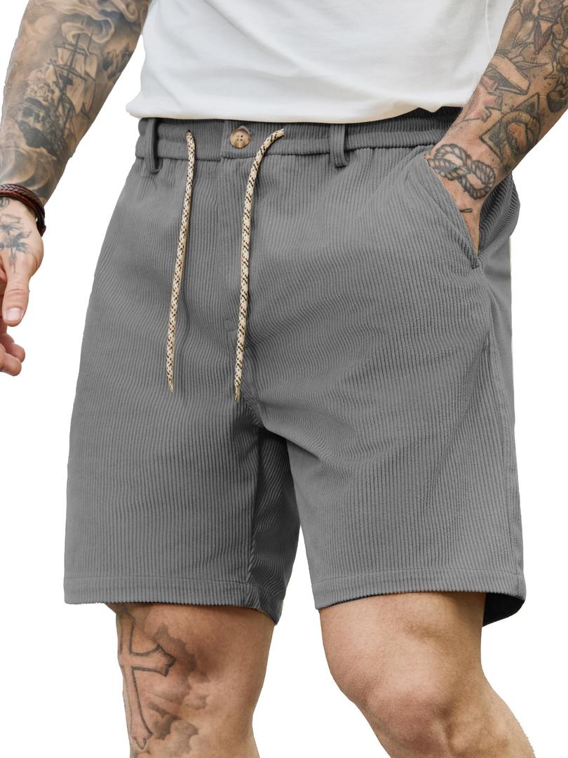 JEMLDL Coarse Corduroy Shorts Mens 7 Inch Inseam Vintage Lounge Shorts Summer Cove Shorts Loose Fit Comfy Sweat Shorts Men with Pockets Dim Gray S