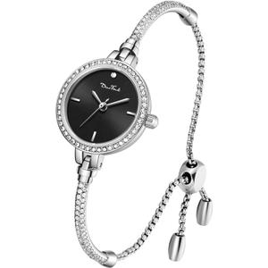 Petite Bracelet Watch for Women, Gifts for Girlfriend Diamond Dress Analog Watch Waterproof Silver Bracelet (Round - Silver Black)