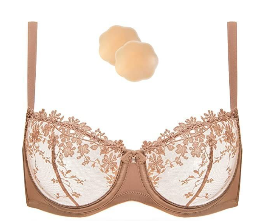 See Through Underwire Demi Sheer Bralette Bra (38DD, Milk Coffee)