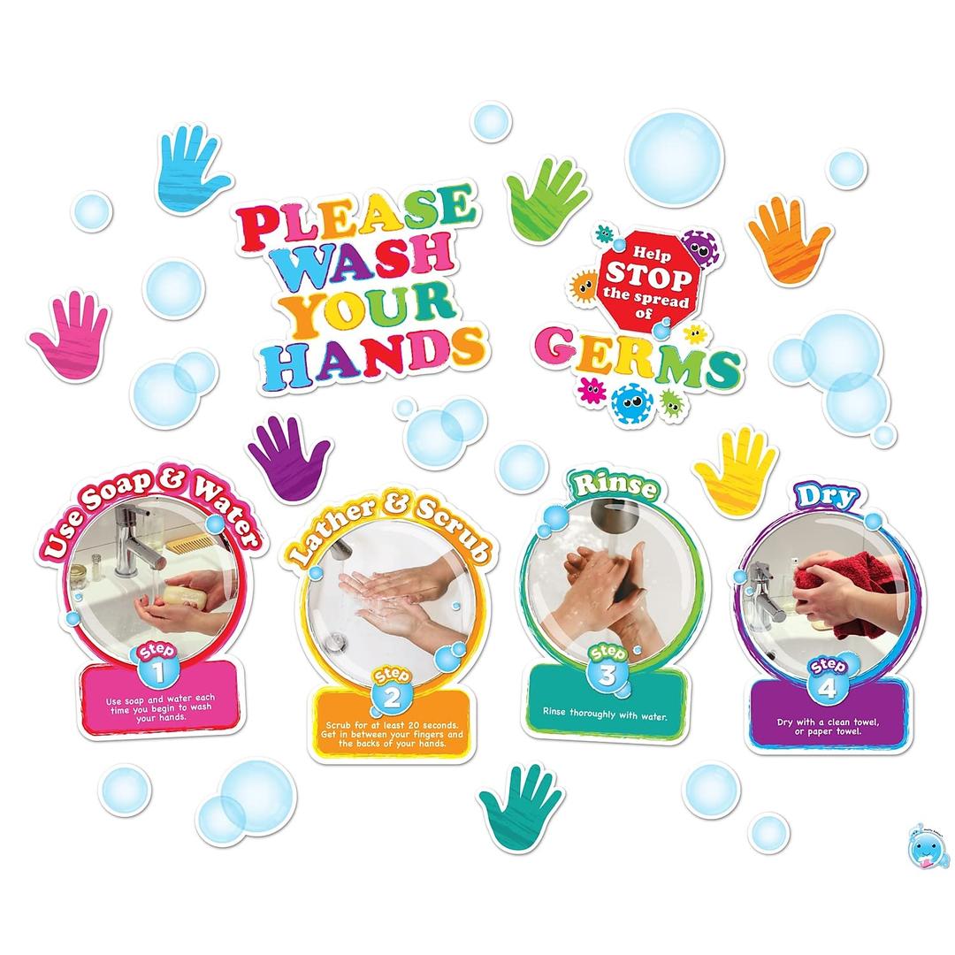 Ashley Productions Healthy Bubbles Smart Poly Mini Bulletin Board Set Washing Your Hands Set, 36 Pieces