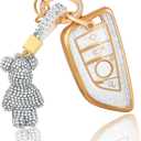 For BMW Key Fob Cover, Soft TPU Full Protection Key Fob Case with Bear Keychain Compatible with BMW X1 X2 X3 X5 X6 X7 GT and 2 5 6 7 Series Smart Car Key Accessories, White