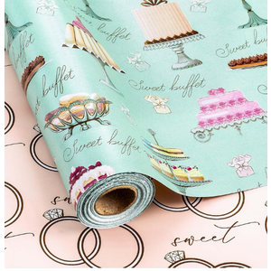 Retrify Reversible Wrapping Paper Roll - 17 Inch X 32.8 Feet - Colorful Cakes Diamond Ring Design Wedding Gift Wrap Paper for Bridal Shower, Engagement, Party, Celebration