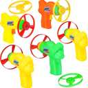 12 Pack Flying Disc Shooters for Kids, Interactive Cat Fetch Spinning Saucer Launcher, Indoor & Outside Toys, Party Favor Frisbees, Cat Propellers