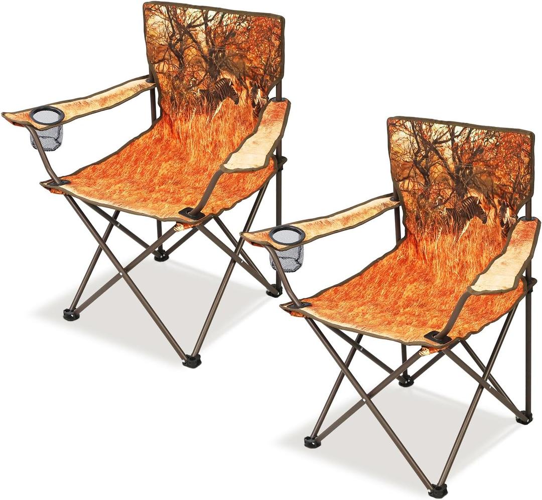 Northroad 2Pack Folding Camping Chairs Portable Animal Print Collapsible Hunting Chair for Outdoor Travel, Patio, Beach, Fishing - Zebra, 1.71 Ft X 1.71 Ft X 2.8 Ft