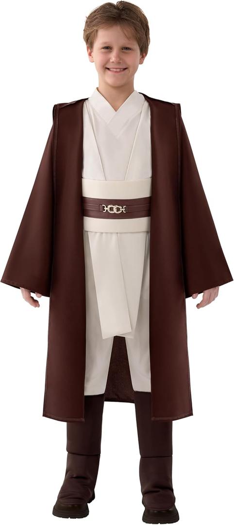 Spooktacular Creations Kids Knight Costume, Boys Tunic Hooded Cape, Cosplay Robe Uniform for Child Halloween Role Play Party (Medium (8-10 yrs), Brown and Beige)