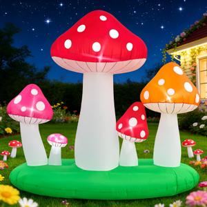 Spinosaurus 7FT Spring Inflatable Mushroom Easter Inflatables Outdoor Decorations Blow Up Large Mushroom with Led Lights Yard Garden Decor for Outside
