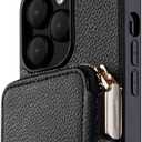 Crossbody Zipper Wallet Phone Case for iPhone 14 Pro Max, Premium Vegan Leather RFID Blocking Card Slot Holder Case with Removable Crossbody/Wrist Strap-Black