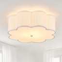 Modern Drum Semi Flush Mount Ceiling Light 3-Lights Modern 17.71" White Drum Ceiling Lighting Fixture Vintage Modern Linen Ceiling Lamp for Kitchen, Basement, Bedroom, Laundry Room