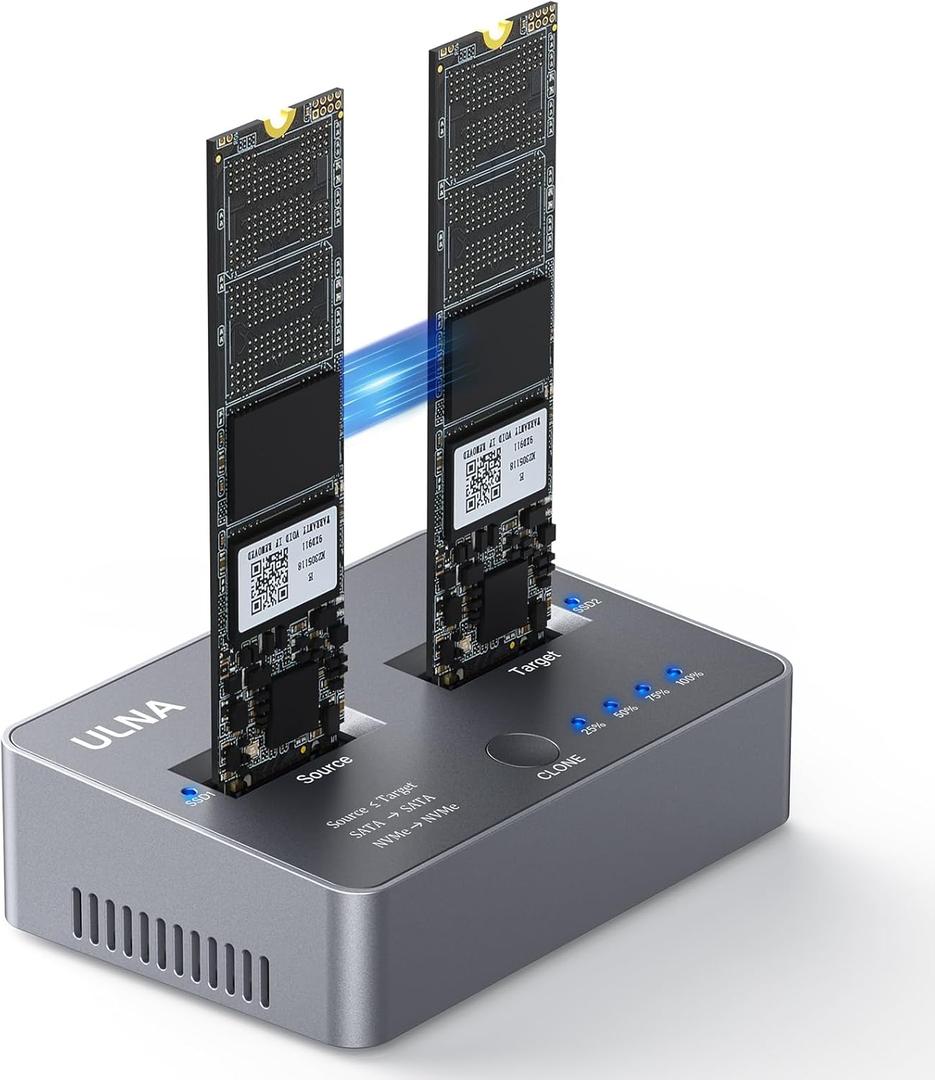 NVME to NVME, SATA to SATA SSD Cloner, ULNA DUP230 Dual-Bay Offline Clone M.2 Duplicator, USB3.2 Gen2*2 20Gbps M.2 Cloner for SSD Size 2230/2242/2260/2280/22110