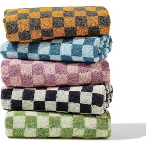 Hand Towels 5 Pack - Cotton Face Towels Soft, Absorbent, and Decorative Checkered Design for Bathroom, Kitchen, Gym, and Spa - 13 x 29 Inches for Any Occasion