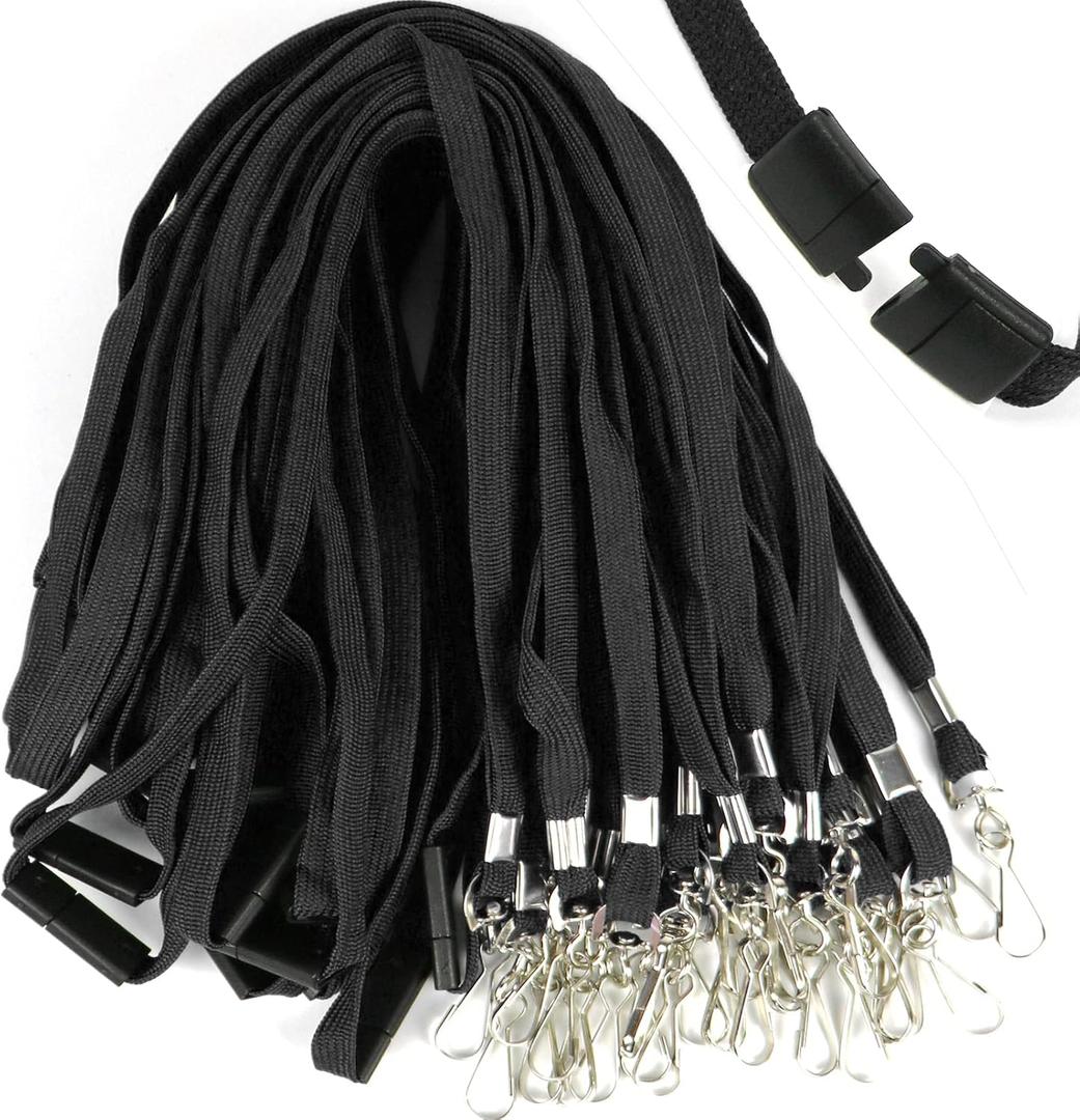 Ollain 25 Pack Breakaway Lanyard with J-Hook Bulk Flat Lanyards for Name tag ID Badges (Black)
