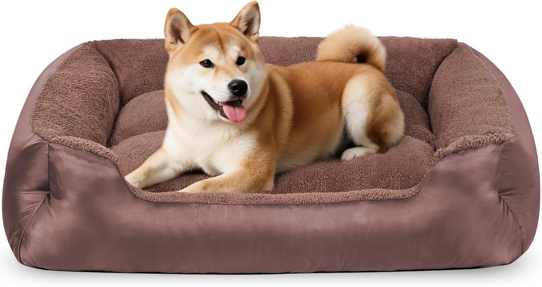 Orthopedic Dog Bed Medium Size Dogs, Washable Calming Dog Sofa Bed, Rectangle Comfort Pet Bed for Medium Dogs, Non-Slip Bottom, Brown (31.4"L x 23.6"W x 7"Th)