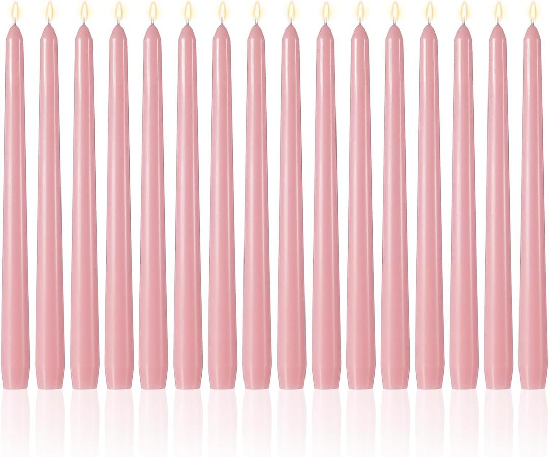 MTLEE 16 Pcs 10 Inch Long Tapered Candle Stick Bulk Smokeless Unscented Burning Candlestick Paraffin Wax with Cotton Wick for Valentine's Day Baby Shower Wedding Holiday Party Church(Morandi Pink)