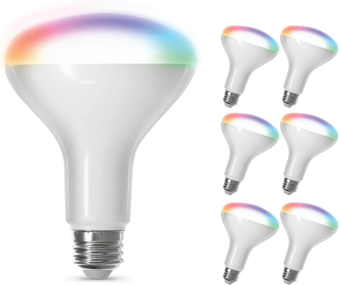 Feit Electric BR30 Smart LED Light Bulbs, 65W Equivalent, Dimmable, Color Changing, Tunable White, 650 Lumens, 2.4GHz Wi-Fi, Alexa/Google Home Enabled Track Lighting, BR30/RGBW/CA/AG/RP/6, 6 Pack