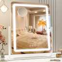 22x18 Inch Vanity Mirror with Lights, 3 Color Dimmable LED Lighting, Smart Touch Control & 360 Rotation, Large Makeup Mirror for Bedroom, Dressing Room (White)