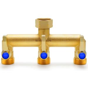 Brass Garden Hose Splitter, 3 Way Hose Splitter, Outdoor Hose Splitter, Outlet for Regulating and Shutting Off Water Flow