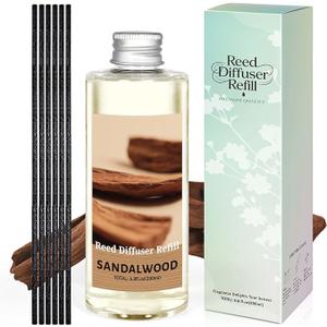 STRN Sandalwood Essential Oil Reed Diffuser Refill 200ml Long-Lasting Aromatherapy, Natural Fragrance Liquid with Eco-Friendly Bottle for Home, Bedroom, Spa