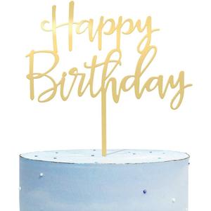 Happy Birthday Cake Topper, Mirrored Gold Acrylic Versatile Cake Topper for Birthday Party Decoration Ideas, Perfect Keepsake for your family and friends