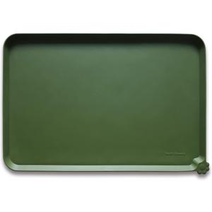 Hoki Found Silicone Pet Food Mat - High-Lips Dog Cat Bowl Placemat - Waterproof, Dark Olive (19 x 12)