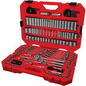 CRAFTSMAN Mechanic Tool Set 189 Pcs, 1/4, 3/8, 1/2 Socket Set with 72 Tooth Low Profile Ratchet, Steel 6 and 12 point Sockets, Wrenches, Hex Keys, Deep Sockets, Bits, Metric and SAE (CMMT12134)