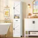 TEENFON 67" H Bathroom Storage Cabinet with Barn Doors & Adjustable Shelves, Bathroom Cabinet with Drawer, Narrow Bathroom Storage Unit, Floor Cabinets for Living Room, Kitchen, White, 11.8"D x 15.8"W x 67"H