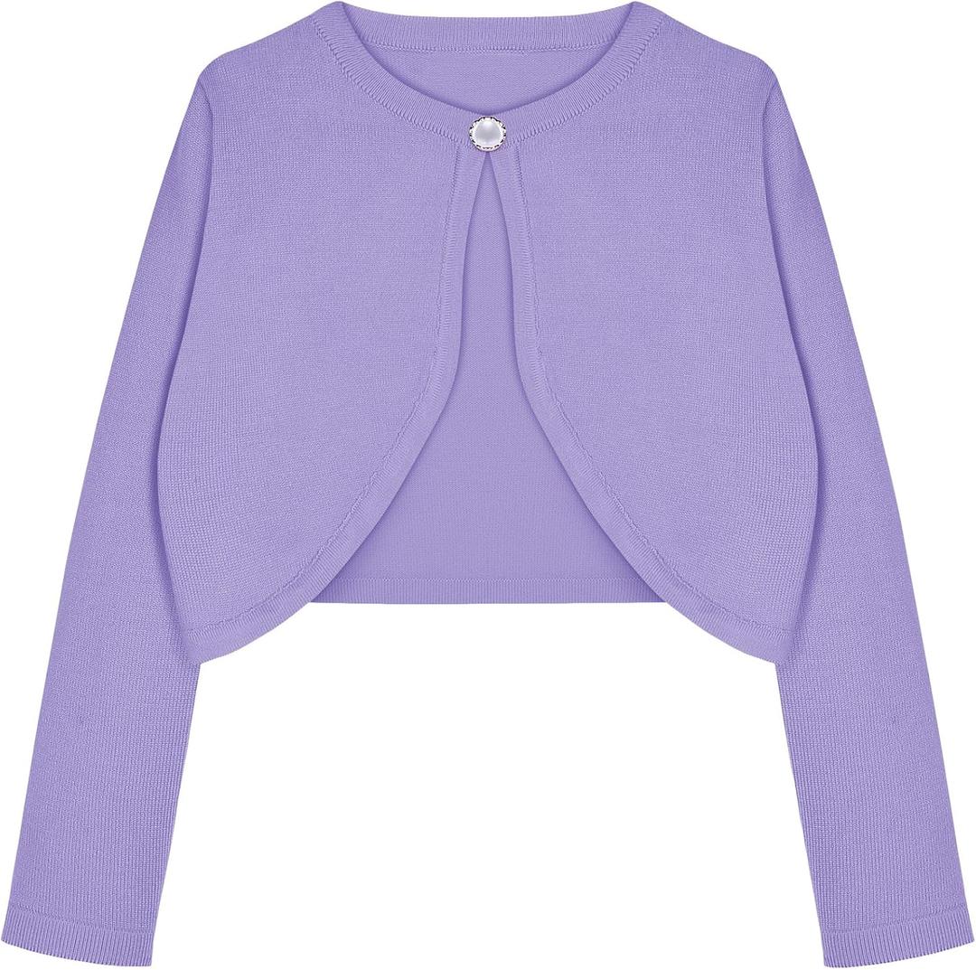 Arshiner Girls Open Front Shrug Cardigan Kids Children Knit Long Sleeve Bolero with Button Closure (10-11 Years, Purple)