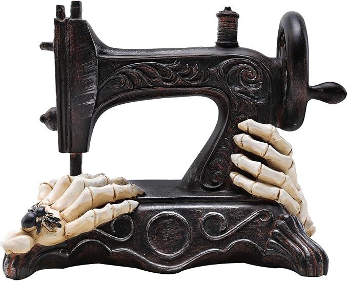 Indoor Halloween Decorations, Sewing Machine Resin Halloween Statue Skeleton Hands Gothic Figurines Decoration for Home Mantle Fireplace Party Tabletop Decor
