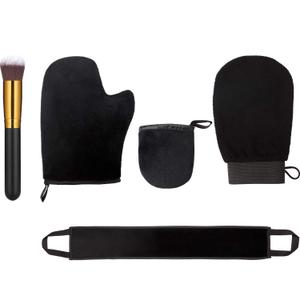 Boao 5 Pieces Self Tanning Mitt Applicator Kit, Includes Tanning Mitt, Exfoliating Glove, Mini Face Glove, Back Lotion Applicator, and Large Brush Makeup (Black)