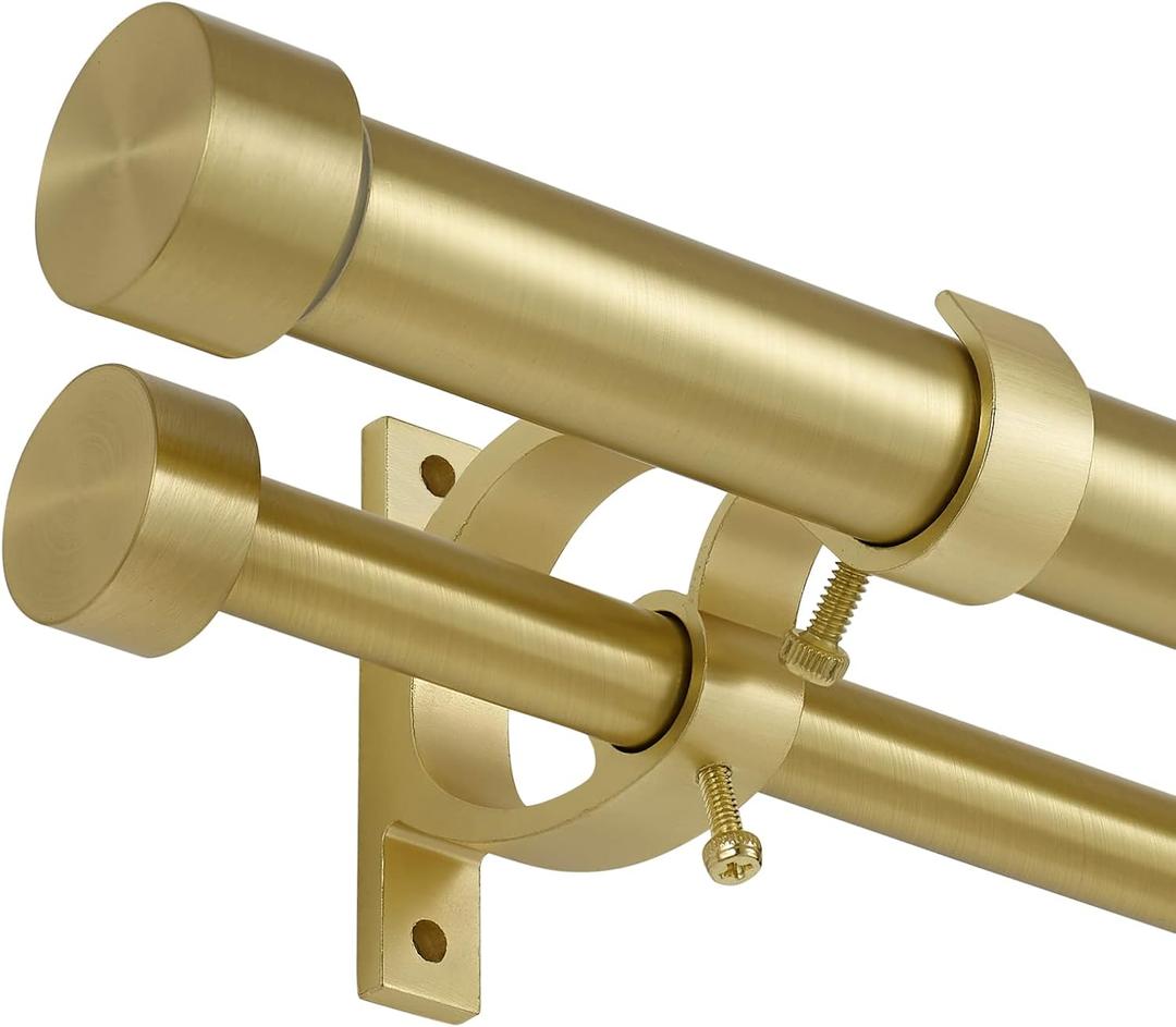 Brass Double Curtain Rods 72 to 144 Inches (6-12 Feet),1-Inches Front and 5/8 Inches Back Adjustable End Cap Double Window Drapery Rod for Drapes and Curtains