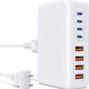 Essri 8-Port USB C Charging Station,65W GaN USB C Charger Block,PD 3.0 Desktop Charger, Power Strip Adapter Compatible with iPhone 17/16/15/14,MacBook Air/Pro,DELL, iPad Pro,Galaxy and More,White