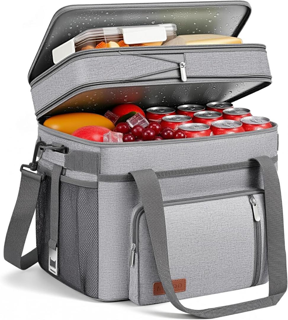 MIYCOO Cooler Bag Double Deck - 60 Can Leakproof Insulated Portable Soft Lunch Cooler, Extra Large Expandable Ice Chest Cooler for Beach, Picnic, Camping, Shopping (30L, Gray)