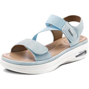 mysoft Women's Summer Walking Sandals Air Cushion Support Platform Ankle Strap Shoes Comfortable Casual Wedge Sandals (6.5 Wide, Light Blue)
