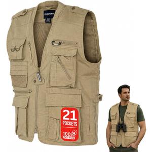Humvee Utility Vest with 21 Pockets -Travel, Safari, Hunting, Camping, 100% Cotton, Tactical Jacket for Men & Women (Beige, M)