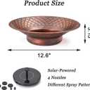 Bird Bath for Outside, 12.6" Solar Powered Bird Bath with Fountain, Metal Bird Bath Bowl, Outdoor Patio Lawn Decor (Bronze)
