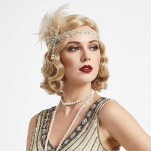 REEWES Long 1920s Wig Finger Wave Wig 613 Curly Short Wig Vintage Wigs for Women Lady Synthetic Heat Resistant Full Wigs Cosplay Costume Fancy Dress With Wig Cap (Blonde (Long))