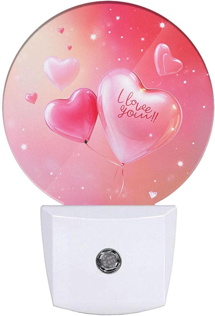 EKOBLA Valentine Romantic Pink Night Light Love Heart Shape Balloons Night Lights Plug into Wall Auto Sensor LED Plug-in Nightlights for Boys Girls Men Women Valentine's Day Gift (1.14"D x 2.95"W x 4.95"H)
