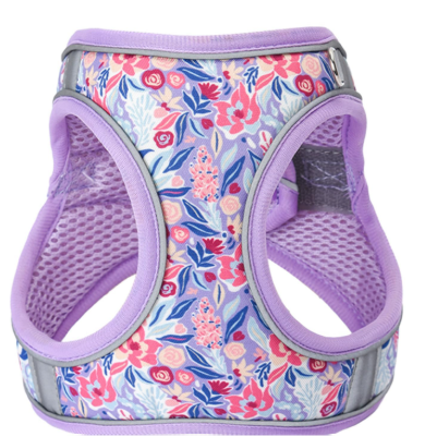 M Light Purple Flower Pattern Dog Harness and Leash Set,No Escape Easy Walk Puppy Harnesses for Training Walking，Breathable Adjustable Puppy Vest for Small Medium Dogs, Cats (Light Purple, M)