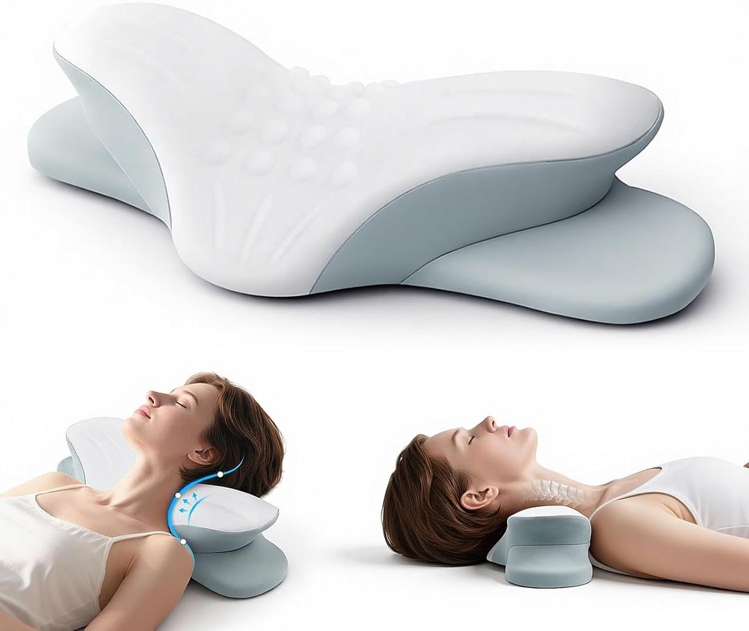 Cervical Neck Pillows,Orthopedic Roll Pillow for Neck Pain Relief,Sleeping Decompression Devices Support and Shoulder Relaxer,High-Density Memory Foam,Neck Bolster Butterfly (Adult Size)