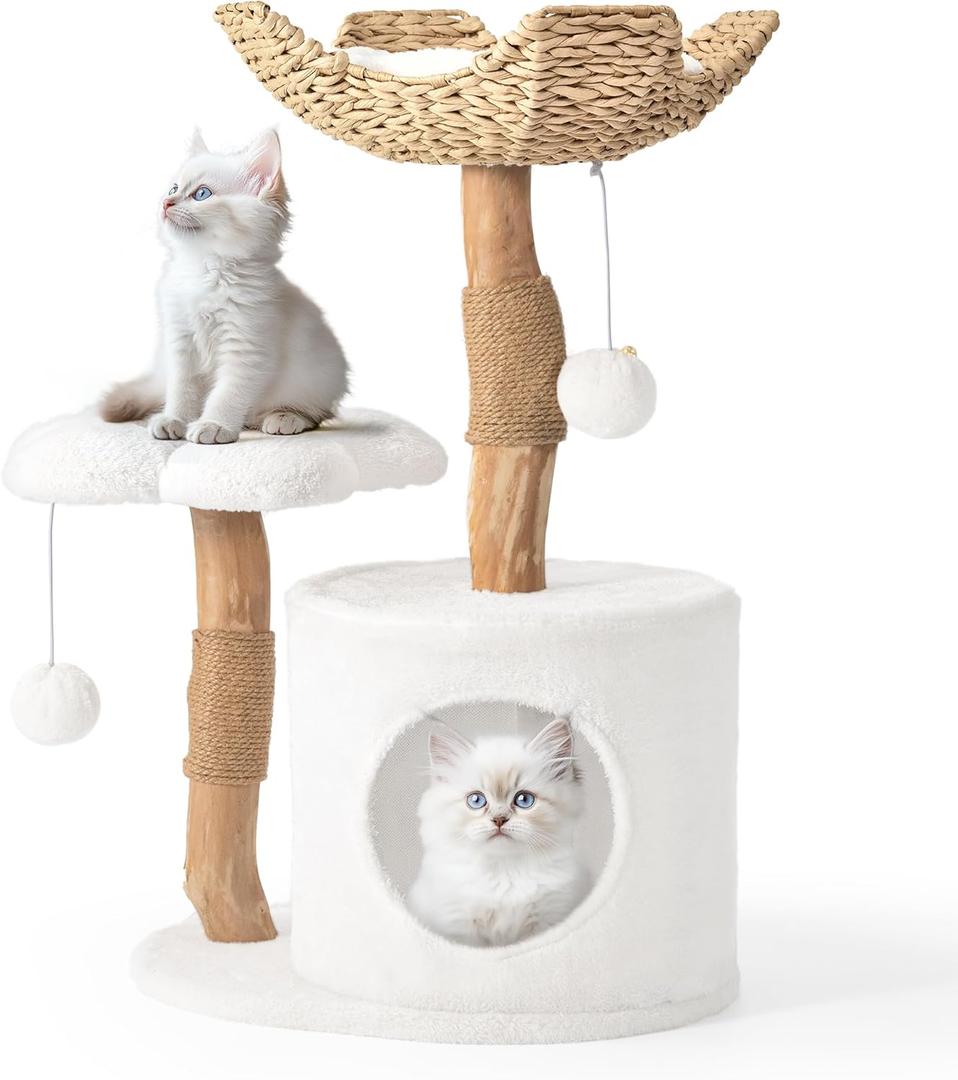 Modern Cat Tree, Wood Cat Tree Tower for Small Cats, Luxury Cat Condo with Scratching Posts and Flower Platforms, Cat Furniture by Easyego