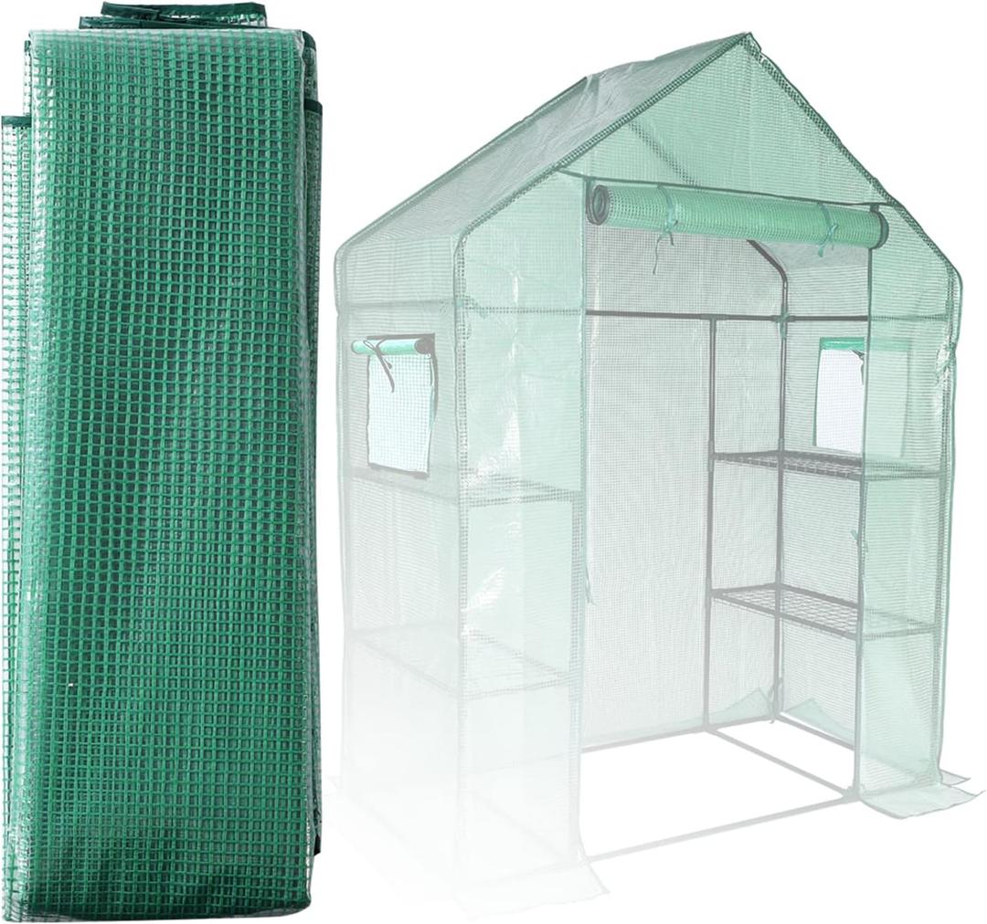 Greenhouse PE Cover, 563076 Inches Waterproof Replacement Cover with Windows for Walk-in Greenhouses for Outdoors - Green Cover Only