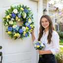 24 Inch Spring Wreath for Front Door, Artificial Hydrangea, Anemone & Wild Daisy Flowers with Berry Accents, Spring and Summer Door Wreath for Indoor Outdoor Decor