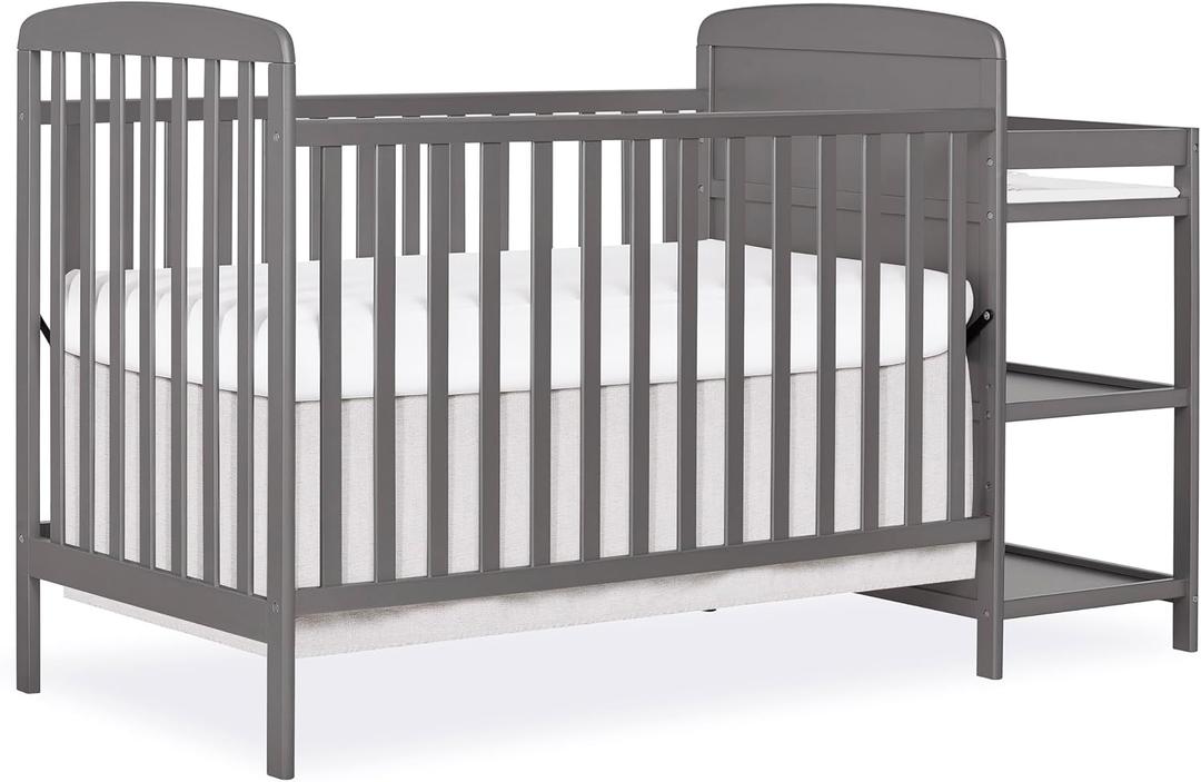 Dream On Me Anna 3-in-1 Convertible Full-Size Baby Crib & Changer with Storage in Steel Grey, GreenGuard Gold & JPMA, Pinewood, Converts to Day & Toddler Bed, 3 Mattress Heights, 1 Changing Pad