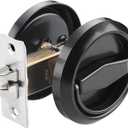 Round Hidden Recessed Cup Door Lock, 304 Stainless Steel Doorknobs, Latch Knob for Privacy Pocket Doors, Door Locker, Flat Door Knob Passage Lock (Black)
