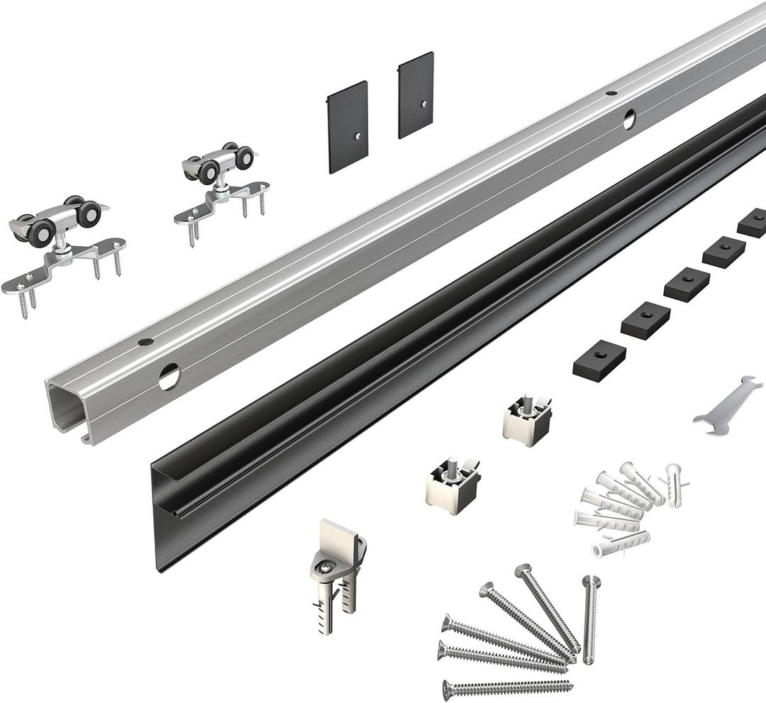 JUBEST 8FT Barn Door Sliding Hardware Track Kit, Aluminium Alloy Box Rail Hardware for Classic Modern Interior Single Wooden Door,Low Clearance,Black JUBEST 8FT Barn Door Sliding Hardware Track Kit, Aluminium Alloy Box Rail Hardware for Classic Modern Interior Single Wooden Door,Low Clearance,Black
