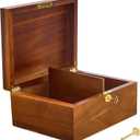 Wood Box Large Decorative Acacia Wooden Storage Hand-Crafted box Hinged Lid Locking Key Removable and Divider Premium Keepsake Memory Chest Gift Boxes 11 X 8.5 X 5 Inches for Jewelry Photos Valuables