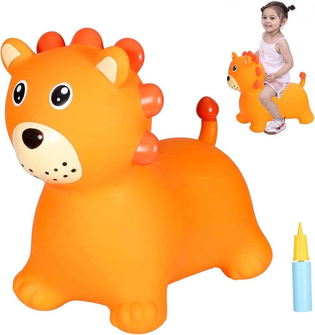 INPANY Bouncy Horse, Lion Hopper Toys, Toddlers Bouncing Animal, Kids Ride on Rubber Bouncer, Inflatable Jumping Horse, Outdoor Indoor Birthday Gifts for 2 3 4 Year Old Girls Boys