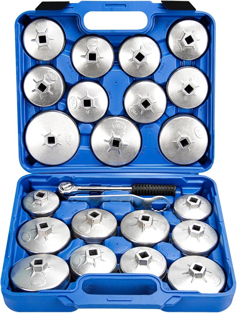 Oil Filter Wrench Set 23pcs Aluminum Alloy Cup Oil Filter Type Wrench Socket Removal Tool Set 1/2" Drive Oil Filter Removal Tool Kit Oil Filter Socket Set (Blue)