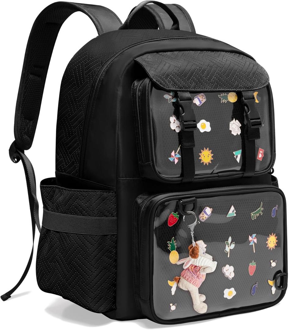 Ita Bag Pin Display Backpack with Insert, Kawaii Ita Backpack for Anime Cosplay, Black (Empty Bag Only, Patent Design)