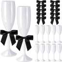 Zopeal 60 Pcs Plastic Champagne Flute Glasses 6 oz and Bow Set 10 Pack Acrylic Wedding Toasting Goblet with 50 Pcs 3.5" Bow Reusable Wine Cup for Bachelorette Bridal (White/Black)
