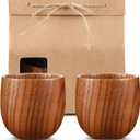 Yinder 2 Pcs Wooden Bourbon Glass Bourbon Gifts for Men, 180 ml Wooden Cup with Kraft Bag for Whiskey Sake Tea Home Bar Drink Lover Men, Anniversary Wedding Birthday Gifts for Husband, Dad, or Brother